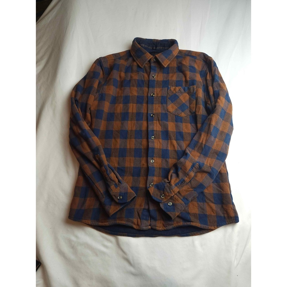 Nomad Craft Flow Mens Medium Flannel Shirt Thermal Lined Plaid Brown Navy Blue